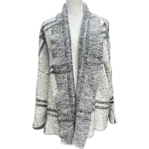 Free People Gray White Plaid Oversized Open Cardigan Wool Blend Women’s XS Cozy - Picture 1 of 7